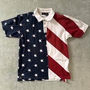 Vintage Red Head USA America All Over Print Collard Shirt Polo Golf AOP Medium